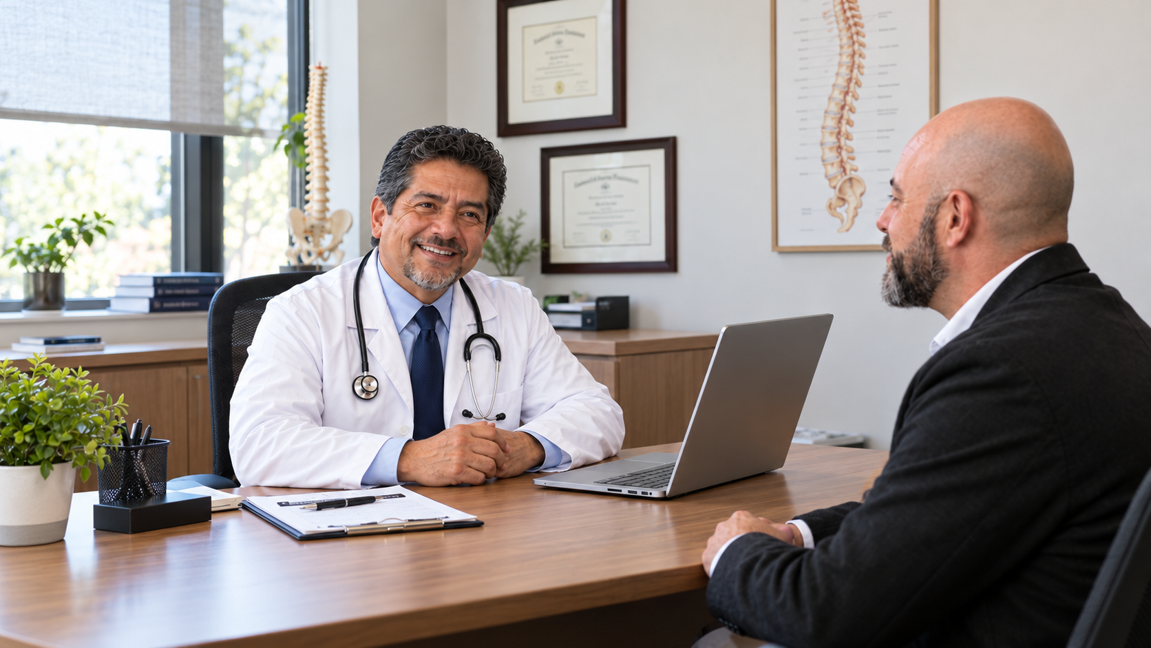 Doctor reviewing care with a patient in a consultation room