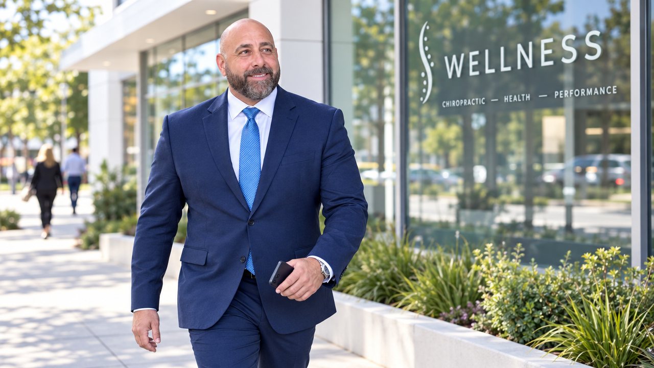 Dr. Jeff Raiffie walking outside a modern clinic
